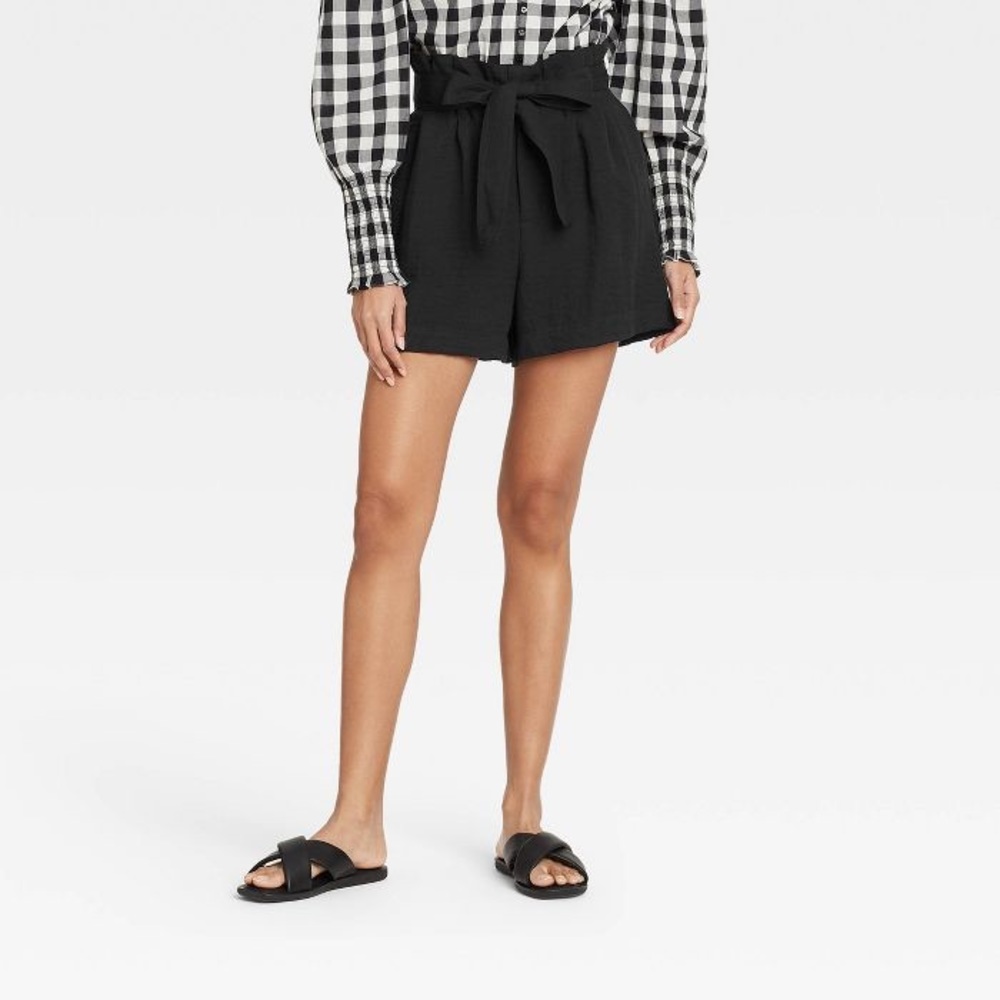 A New Day | Womens S | Black | High-Rise Paper Bag Shorts
